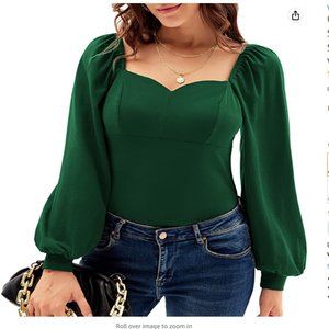 LS Retro Sweetheart Neckline Blouse - Emerald Green - Size Medium